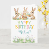 Easter Bunny Boy First Birthday Greeting Card カード (黄色い花)
