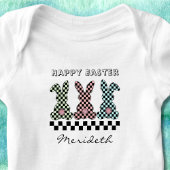 Easter Bunny Checkerboard Pink Green Teal Monogram ベビーボディスーツ
