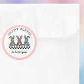 Easter Bunny Checkerboard Pink Green Teal Monogram ラウンドシール