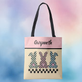 Easter Bunny Checkerboard Pink Green Yellow Name トートバッグ