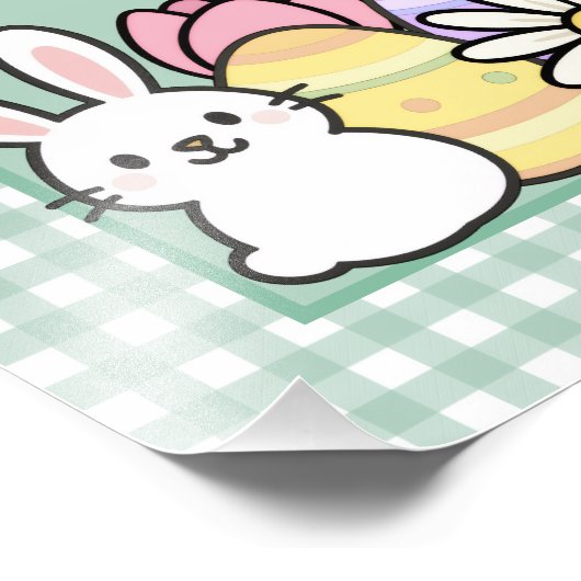 Easter Bunny Chick Eggs Green Gingham フォトプリント (角)