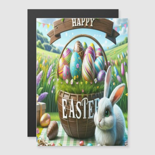 Easter Bunny Chocolate Egg マグネット招待状 (正面/裏面)