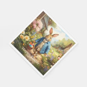 Easter Bunny Collecting Easter Eggs スタンダードランチョンナプキン (角)