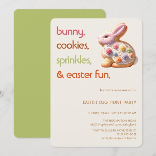 Easter Bunny Cookie Invitation | Kids Easter Party 招待状 (正面/裏面)