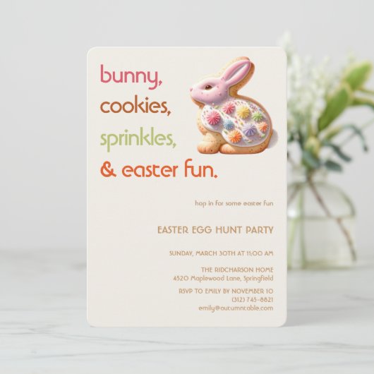 Easter Bunny Cookie Invitation | Kids Easter Party 招待状 (スタンド正面)