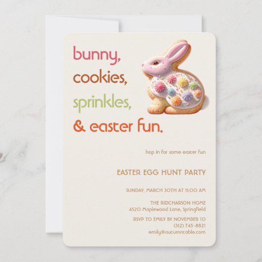 Easter Bunny Cookie Invitation | Kids Easter Party 招待状 (正面)