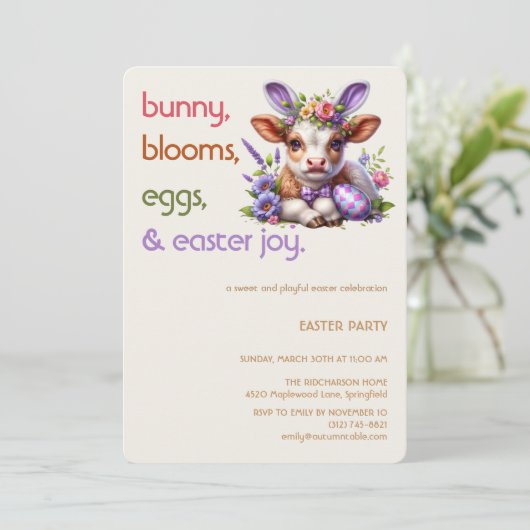Easter Bunny Cow Invitation | Kid easter party 招待状 (スタンド正面)