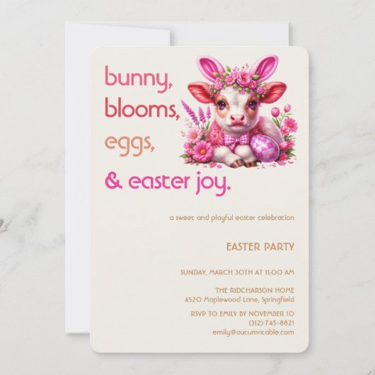 Easter Bunny Cow Invitation | Kid easter party 招待状 (正面)