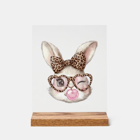 Easter Bunny Cute Glasses Leopard Bunny Rabbit Eas アクリルサイン (正面)