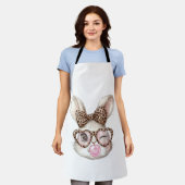 Easter Bunny Cute Glasses Leopard Bunny Rabbit Eas エプロン (着用した状態)