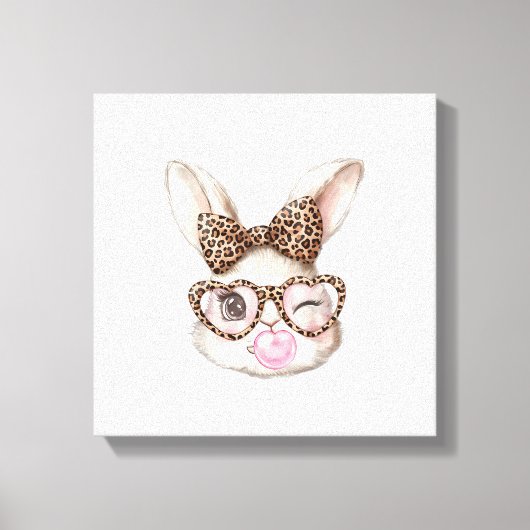 Easter Bunny Cute Glasses Leopard Bunny Rabbit Eas キャンバスプリント (正面)