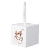 Easter Bunny Cute Glasses Leopard Bunny Rabbit Eas キューブオーナメント (裏面アングル)