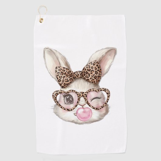 Easter Bunny Cute Glasses Leopard Bunny Rabbit Eas ゴルフタオル (正面)