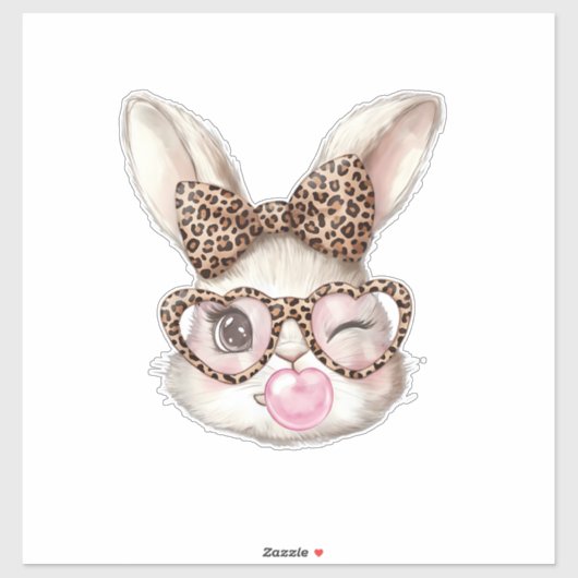Easter Bunny Cute Glasses Leopard Bunny Rabbit Eas シール (シート)