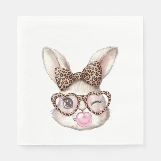 Easter Bunny Cute Glasses Leopard Bunny Rabbit Eas スタンダードランチョンナプキン (正面)