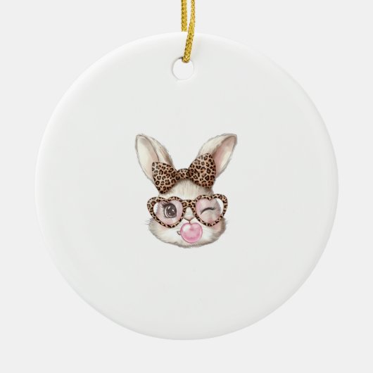 Easter Bunny Cute Glasses Leopard Bunny Rabbit Eas セラミックオーナメント (正面)