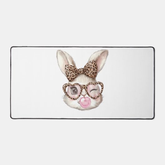 Easter Bunny Cute Glasses Leopard Bunny Rabbit Eas デスクマット (正面)