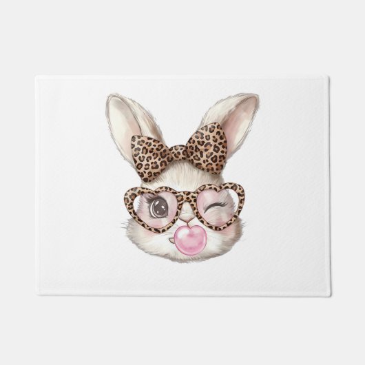 Easter Bunny Cute Glasses Leopard Bunny Rabbit Eas ドアマット (正面)