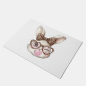 Easter Bunny Cute Glasses Leopard Bunny Rabbit Eas ドアマット (アングル)