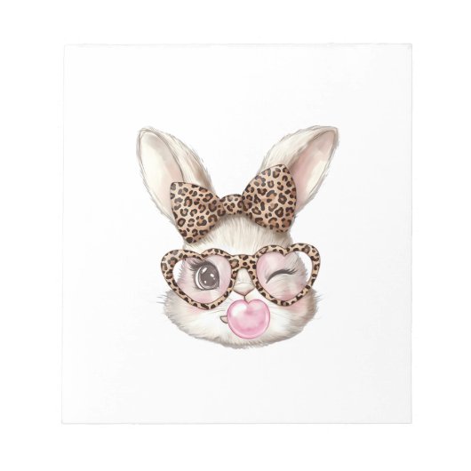 Easter Bunny Cute Glasses Leopard Bunny Rabbit Eas ノートパッド (正面)