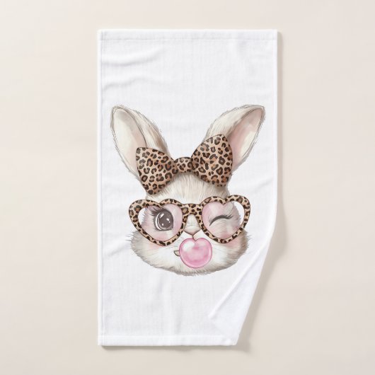 Easter Bunny Cute Glasses Leopard Bunny Rabbit Eas ハンドタオル (ハンドタオル)