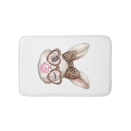 Easter Bunny Cute Glasses Leopard Bunny Rabbit Eas バスマット (正面)