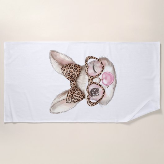 Easter Bunny Cute Glasses Leopard Bunny Rabbit Eas ビーチタオル (正面)