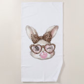 Easter Bunny Cute Glasses Leopard Bunny Rabbit Eas ビーチタオル (正面)