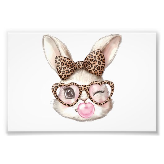 Easter Bunny Cute Glasses Leopard Bunny Rabbit Eas フォトプリント (正面)