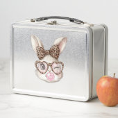 Easter Bunny Cute Glasses Leopard Bunny Rabbit Eas メタルランチボックス (インサイチュ)