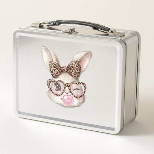 Easter Bunny Cute Glasses Leopard Bunny Rabbit Eas メタルランチボックス (正面)