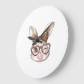 Easter Bunny Cute Glasses Leopard Bunny Rabbit Eas ラージ壁時計 (傾斜)