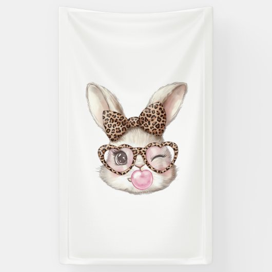 Easter Bunny Cute Glasses Leopard Bunny Rabbit Eas 横断幕 (縦)