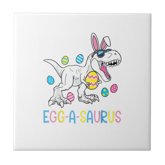 Easter Bunny Dinosaur Egg A Saurus TRex Kids Boys  タイル (正面)