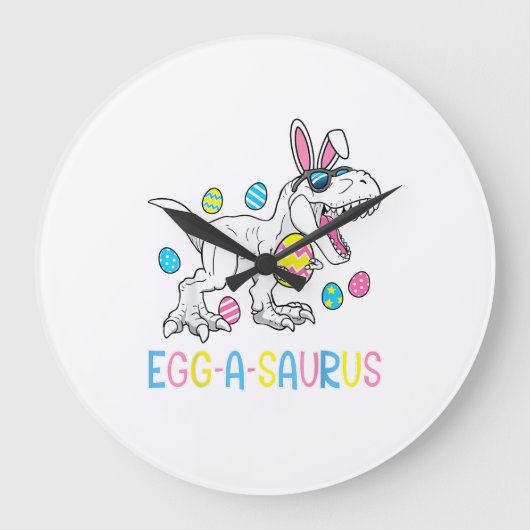 Easter Bunny Dinosaur Egg A Saurus TRex Kids Boys  ラージ壁時計 (正面)