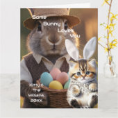 Easter Bunny Ears Cat Photo Customize カード (黄色い花)