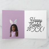 Easter Bunny Ears Girl Photo Customize Purple Card カード (内部)