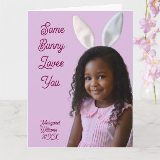 Easter Bunny Ears Girl Photo Customize Purple Card カード
