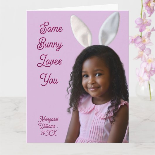 Easter Bunny Ears Girl Photo Customize Purple Card カード (蘭)