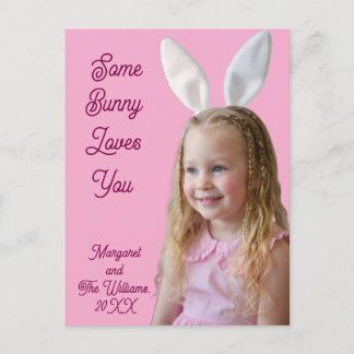 Easter Bunny Ears Girl Photo Pale Purple Card ポストカード