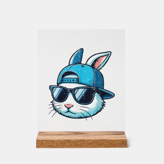 Easter Bunny Face Baseball Cap Sunglasses Rabbit B アクリルサイン (正面)