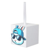 Easter Bunny Face Baseball Cap Sunglasses Rabbit B キューブオーナメント (裏面アングル)