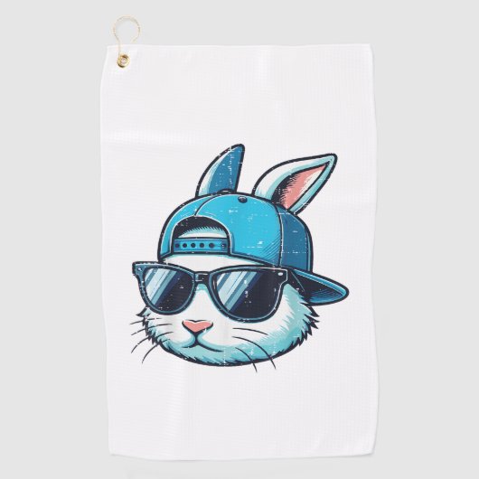 Easter Bunny Face Baseball Cap Sunglasses Rabbit B ゴルフタオル (正面)
