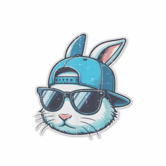 Easter Bunny Face Baseball Cap Sunglasses Rabbit B シール (正面)