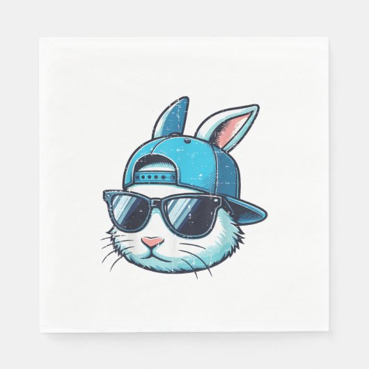 Easter Bunny Face Baseball Cap Sunglasses Rabbit B スタンダードランチョンナプキン (正面)