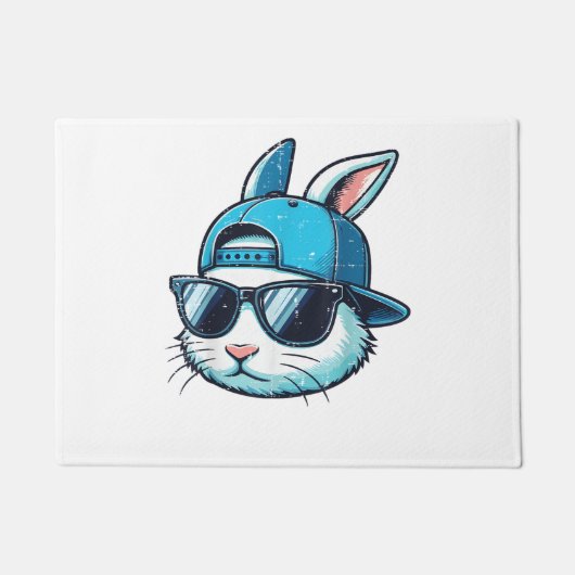 Easter Bunny Face Baseball Cap Sunglasses Rabbit B ドアマット (正面)