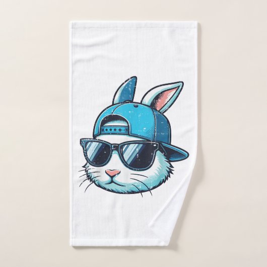 Easter Bunny Face Baseball Cap Sunglasses Rabbit B ハンドタオル (ハンドタオル)