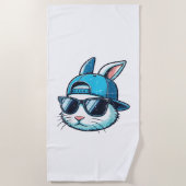 Easter Bunny Face Baseball Cap Sunglasses Rabbit B ビーチタオル (正面)