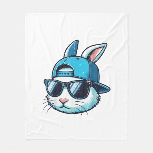 Easter Bunny Face Baseball Cap Sunglasses Rabbit B フリースブランケット (正面)