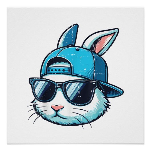Easter Bunny Face Baseball Cap Sunglasses Rabbit B ポスター (正面)